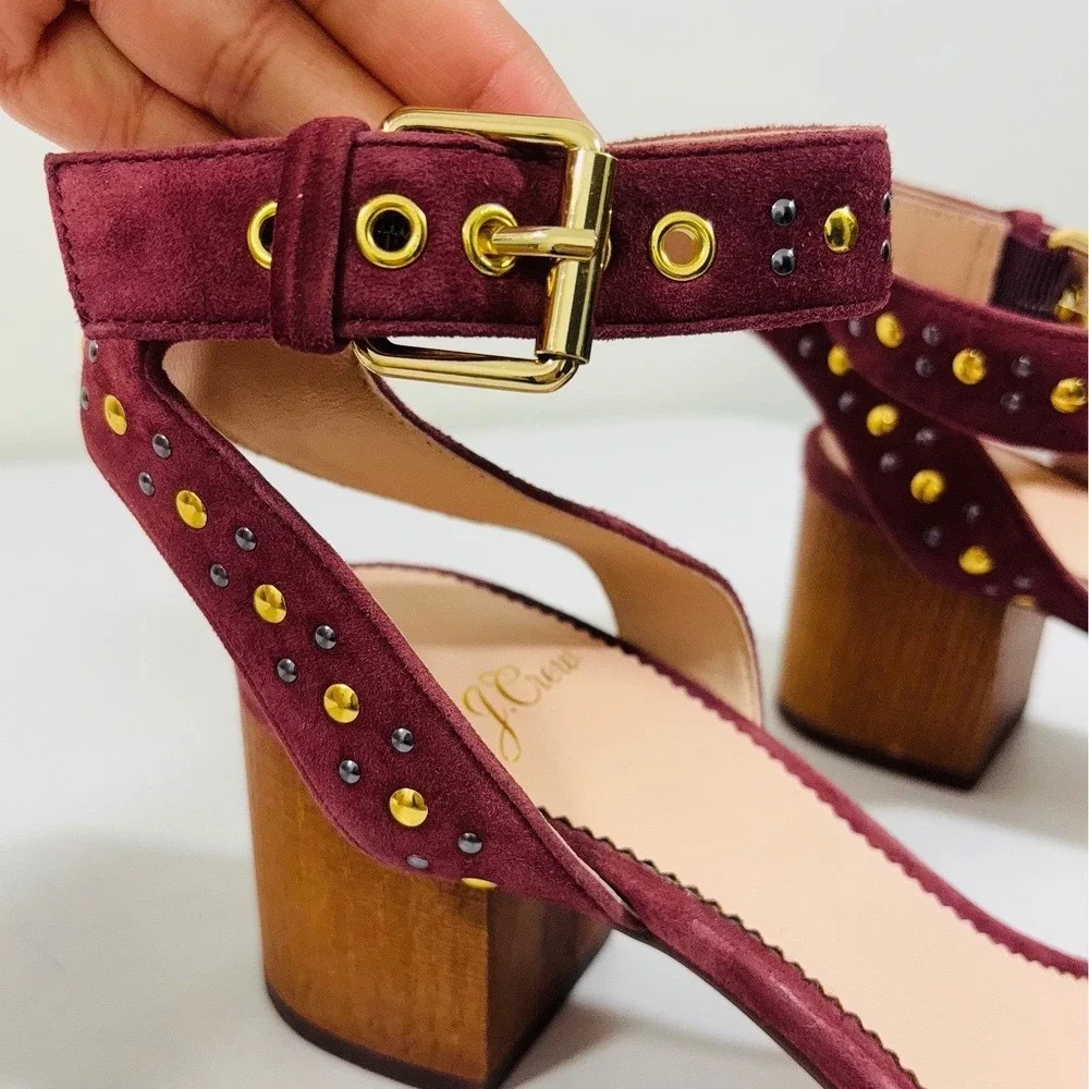 J. Crew Women's Penny Sandals in Gold & Violet Studded Burgundy Suede Women's 8